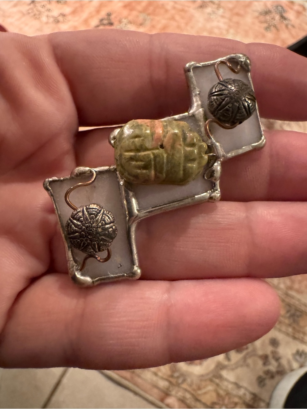 Artistic Silver and Green Brooch